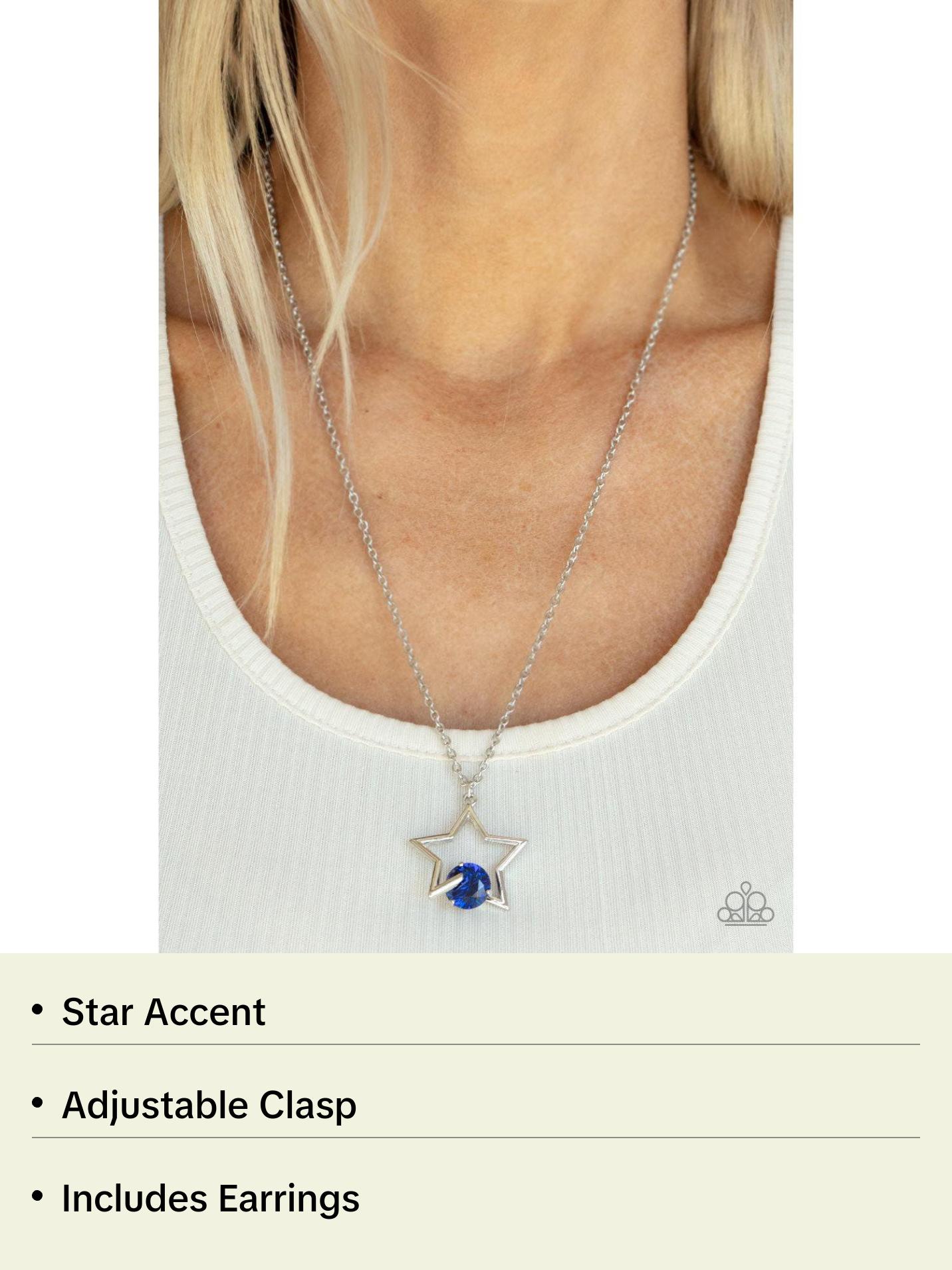 Starry Fireworks - Blue Rhinestone Star Necklace