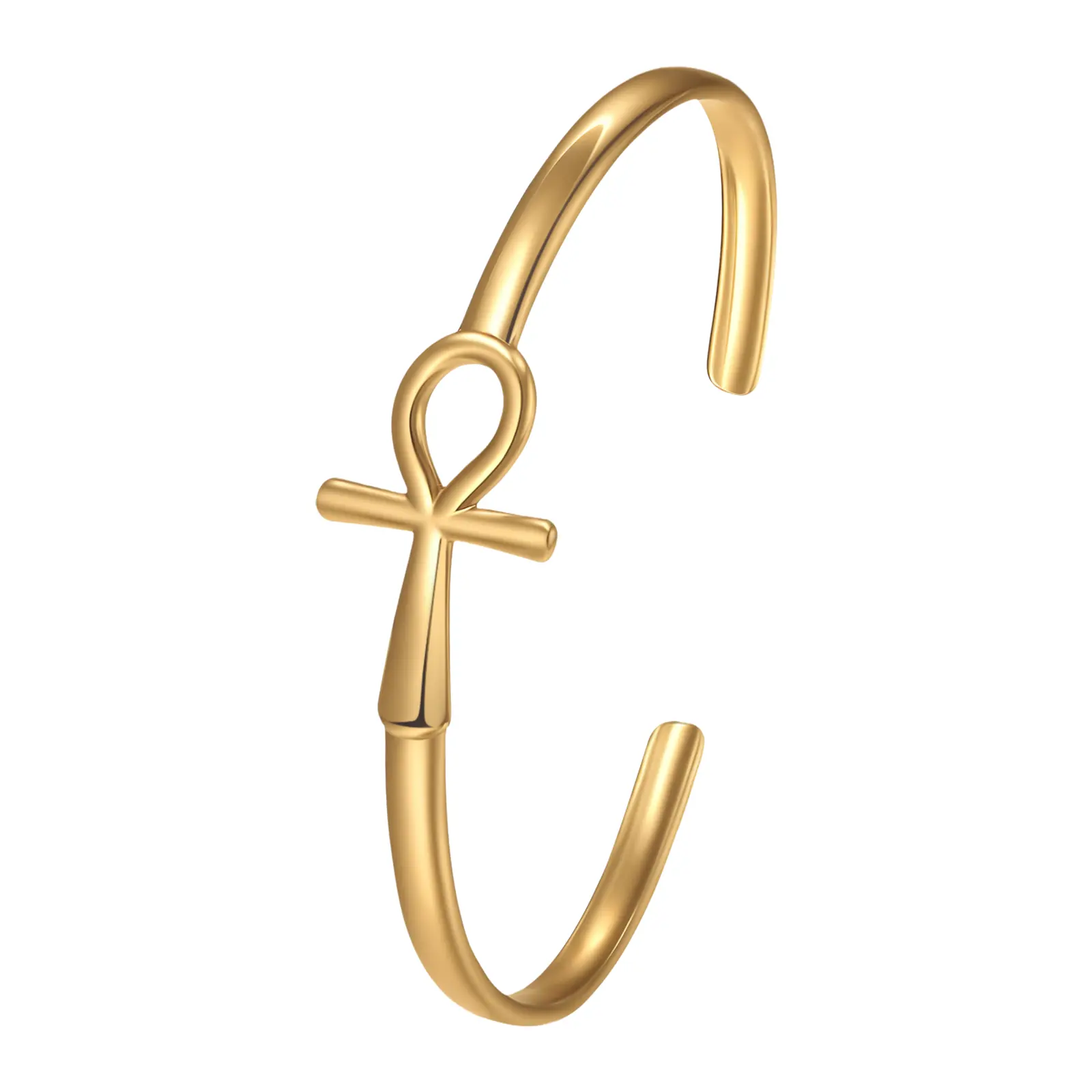 OIDEA Women’s Ankh Cross Cuff Bracelet - Adjustable Gold-Plated Stainless Steel Open Bangle, Egyptian Key of Life Protection Spiritual Symbol, Faith Decor Costume Jewelry