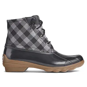 Sperry Womens Syren Gulf Plaid Zippered Duck Casual Boots Ankle Low Heel 1-2" - Black