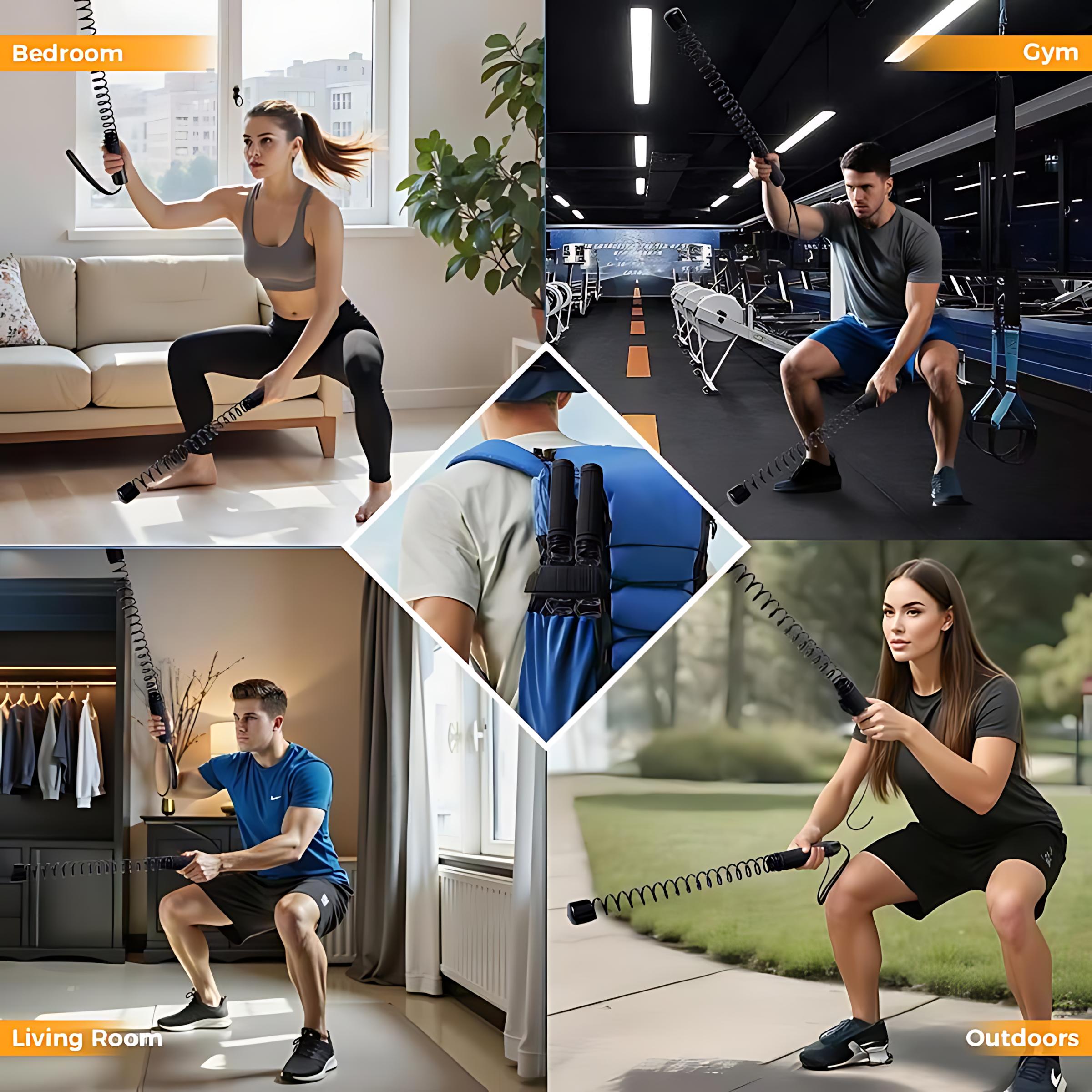 2PCS Weighted Cordless Battle Ropes - Quiet Ropeless Unisex Trainer with Black Stainless Steel Grip Strengthener Stick for Home Full Body Workout, HIIT Cardio
