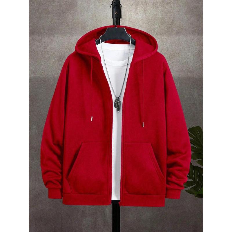 ( Five-star review)Men Plain Color With Pockets Hooded Zip Up Long Sleeve Sweatshirt Sweatshirt