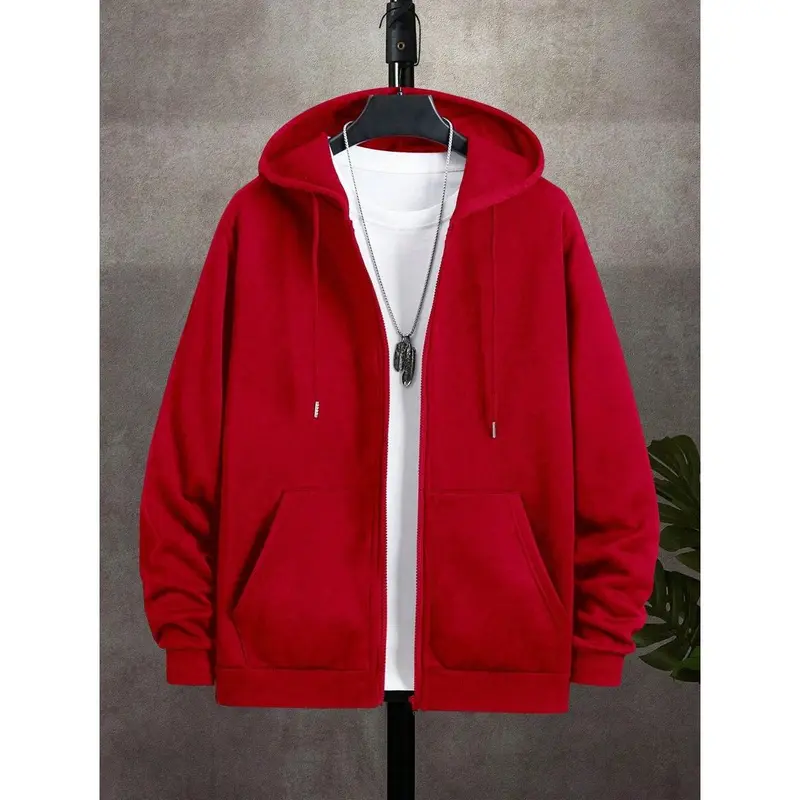 ( Five-star review)Men Plain Color With Pockets Hooded Zip Up Long Sleeve Sweatshirt Sweatshirt