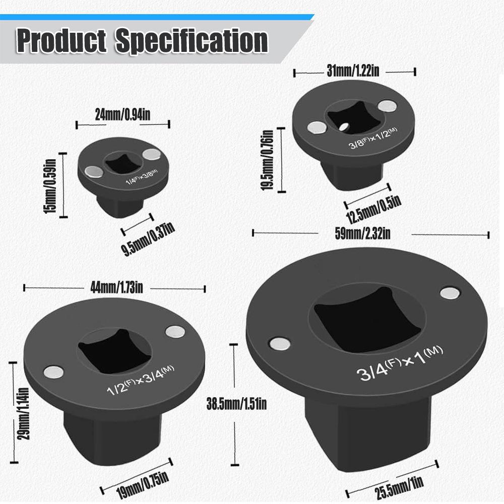 VAYWET 2026 New Low Profile Impact Socket Adapter Set, Industrial Drive Ratchet & Wrench Adapter Set Stainless Steel Industrial Drive Ratchet & Wrench Adapter Set for Tight Spaces, 4PC Hardware Kit: 3/4" to 1", 1/2" to 3/4", 1/2" to 3/8", 1/4" to 3/8" VAYWET 2026 New Low Profile Impact Socket Adapter Set, Industrial Drive Ratchet & Wrench Adapter Set Stainless Steel Industrial Drive Ratchet & Wrench Adapter Set for Tight Spaces, 4PC Hardware Kit: 3/4" to 1", 1/2" to 3/4", 1/2" to 3/8", 1/4" to 3/8"
