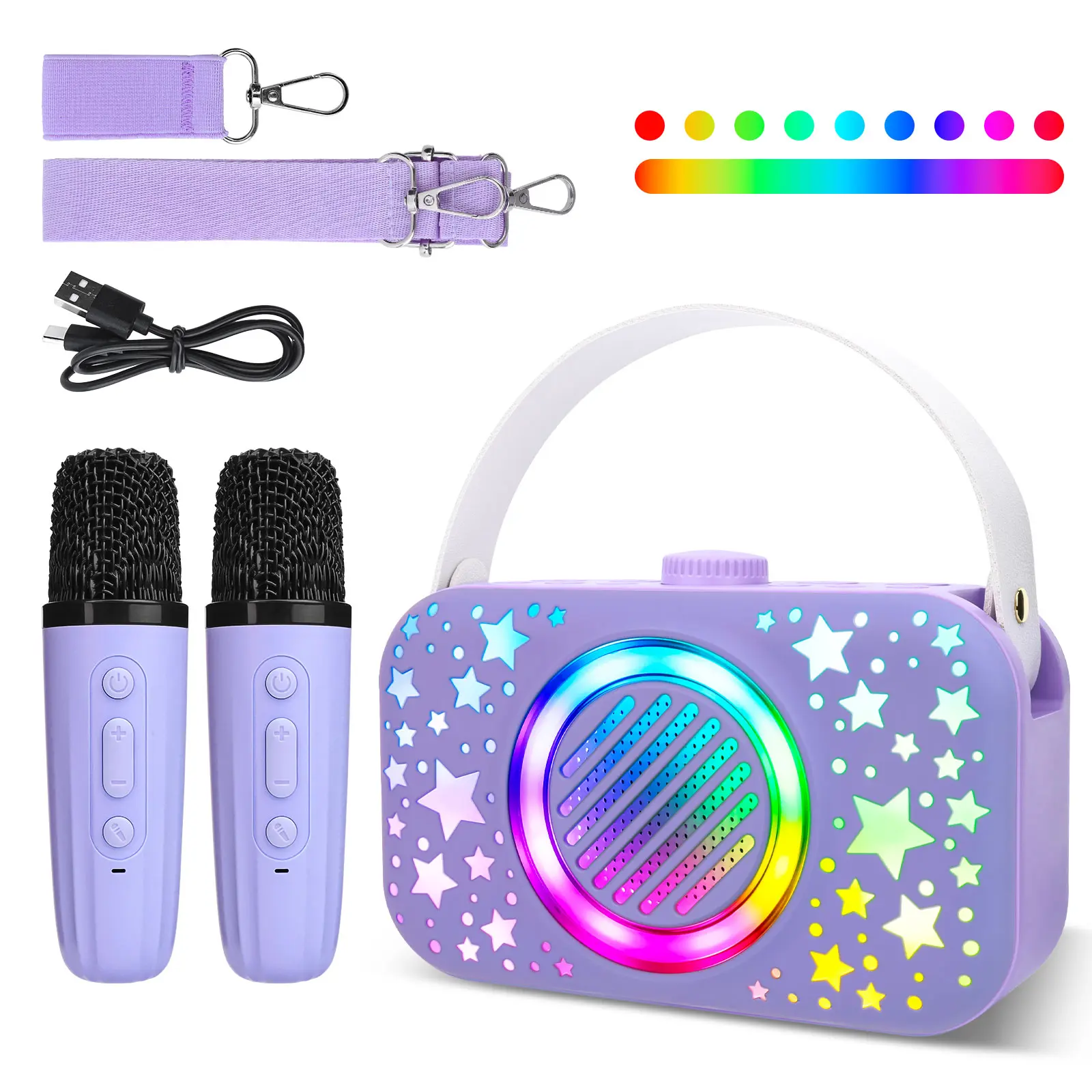 Mini Karaoke Machine, Portable Wireless Speaker with 2 Microphones with LED Lights, Voice Recording, 3 Built-in Atmosphere Sound Effects Karaoke Microphone Supports TF/AUX, Gifts for Girls Boys Family Home Party,back to school,back to school haul