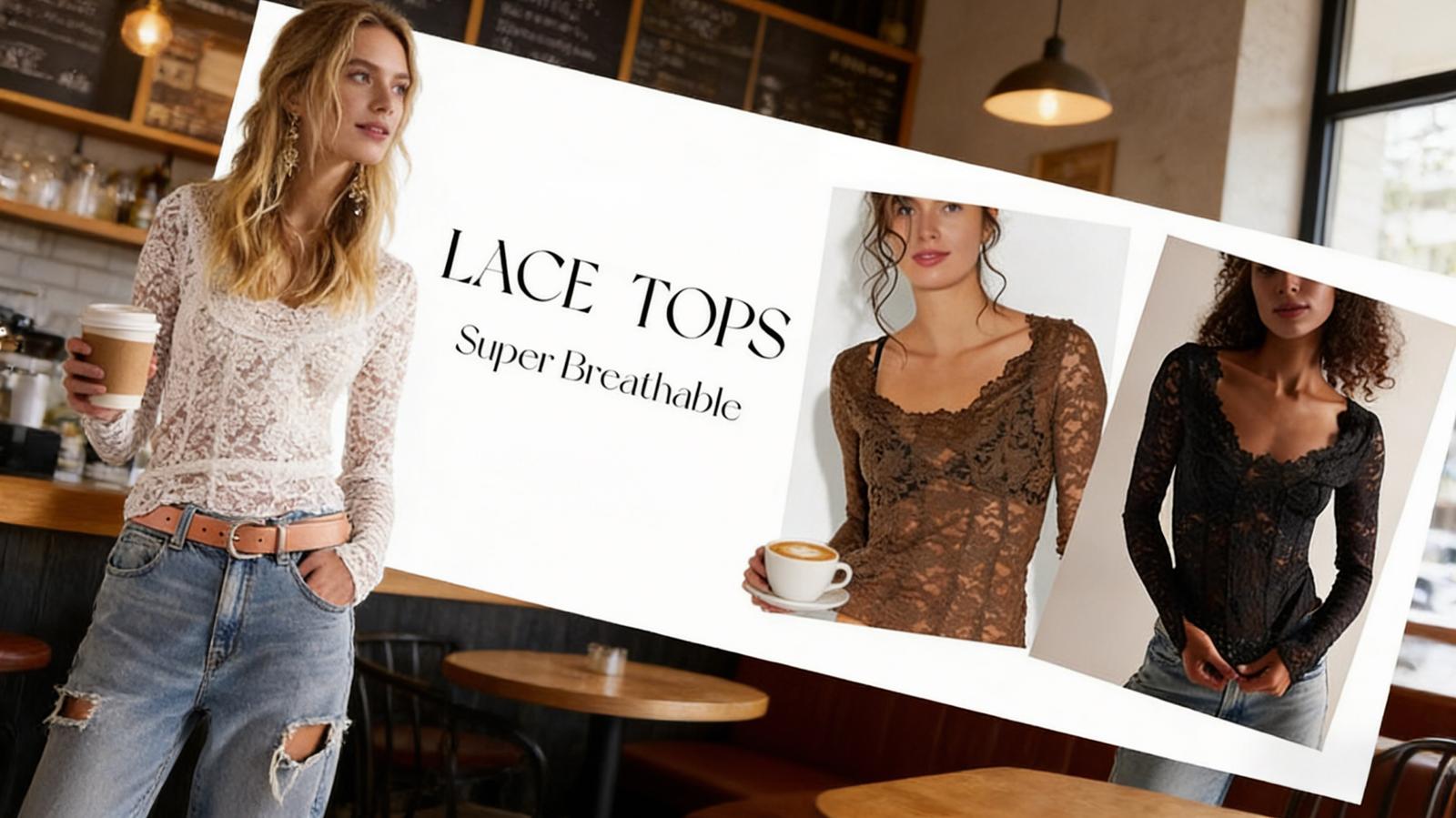 Mundoven Women's Valentine's day Sheer Floral Mesh Lace Long Sleeve Top Wide Scoop Neck Fitted Blouse with Scalloped Trim Mundoven Women's Valentine's day Sheer Floral Mesh Lace Long Sleeve Top Wide Scoop Neck Fitted Blouse with Scalloped Trim