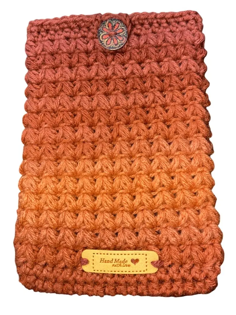 Handmade Crocheted Cover Sleeve for Kindle Paperwhite E-Reader - Gift for Book Lovers and Bookworms - BookTok - Mother's Day - iPad - Protective Case for Tablet Nook - Orange Red Ombre Gradient - Vegan Leather Tag - Screen Protector - Holiday Gift Ideas