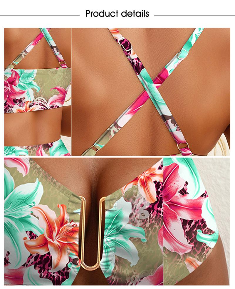 Aleumdr Floral High Waisted Bikini Set for Women – Sexy Two Piece Removable Pad Swimsuit with V Neck Adjustable Straps & Tummy Control Swimwear Swimming Beach
