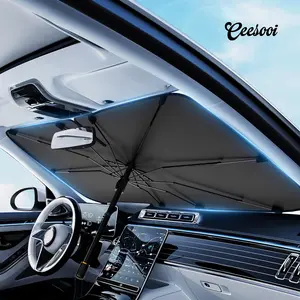 Ceesooi Car Windshield Sunshade Umbrella with Spring Structure Edge Ultra Compact Foldable Design Blocks 99% UV Rays & Heat for Cool Interior Protection