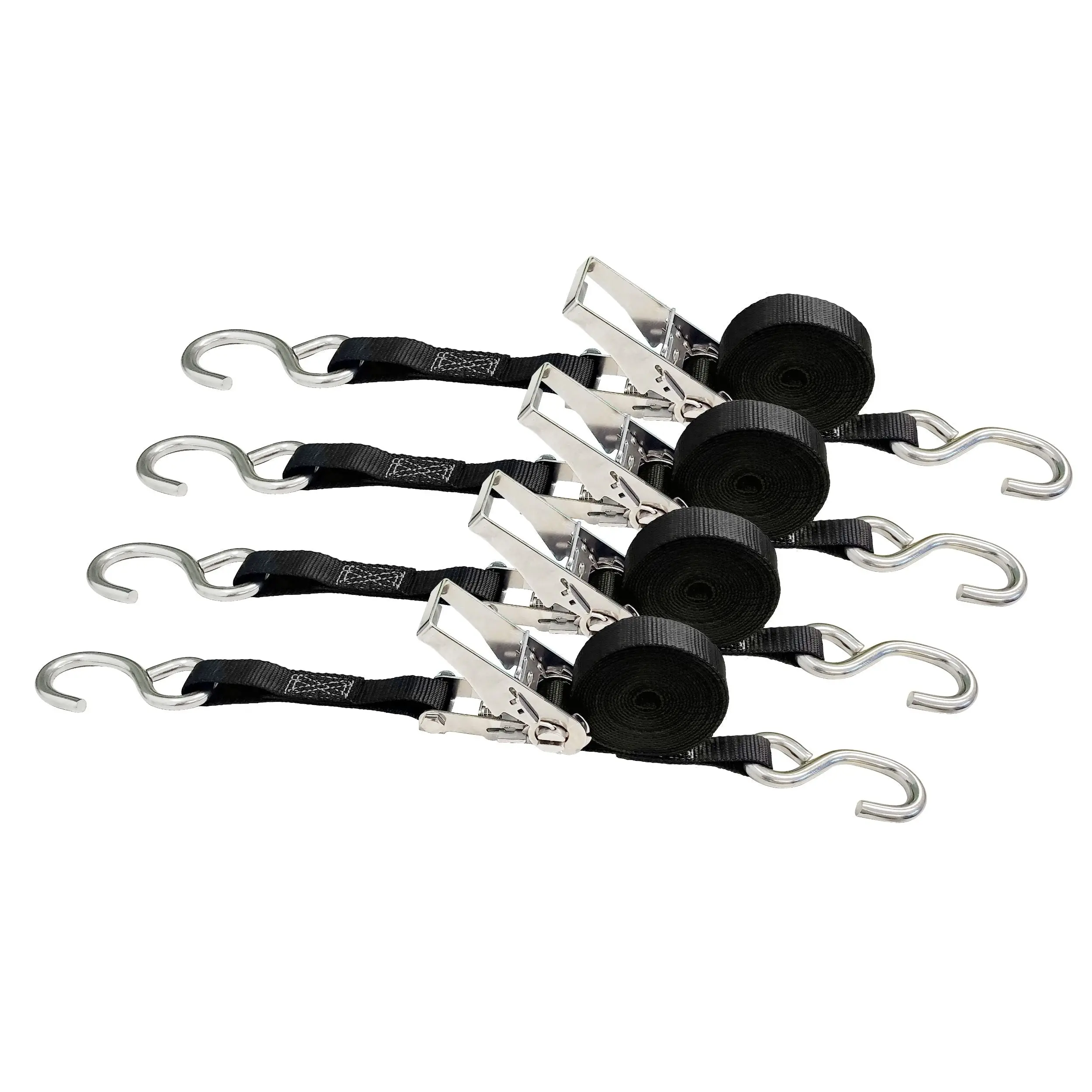 4 Pack 1" x 12' Stainless Steel Ratchet Buckle With S Hook Strap