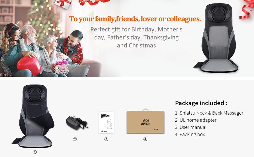 Snailax Shiatsu Back Massager with Heat -Deep Kneading Massage Chair Pad with Adjustable Intensity, Shiatsu Chair Massager to Relax Full Body Muscle