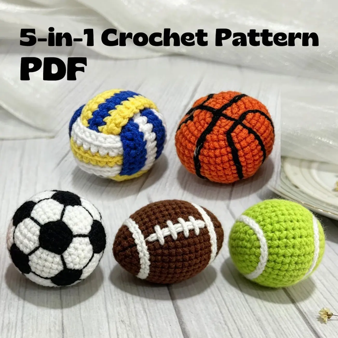 5-in -1 Crochet Ball Pattern, Football, Soccer, Basketball, Tennis, Volleyball Pattern, PDF Download, Beginner Friendly