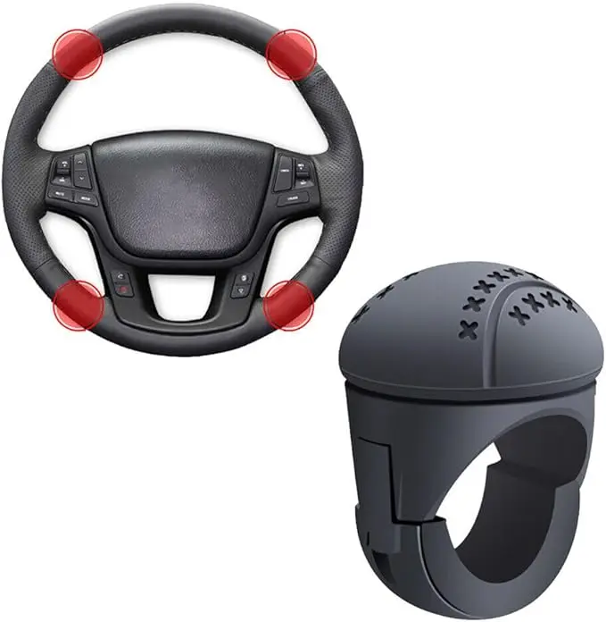 3.5in Silicone Steering Wheel Knob - 360° Rotation High-Grade ABS Auxiliary Force Booster, Anti-Slip Grip, Easy Installation for Cars, Trucks, Steering Wheel Covers (Comes with Installation Tools), Boats
