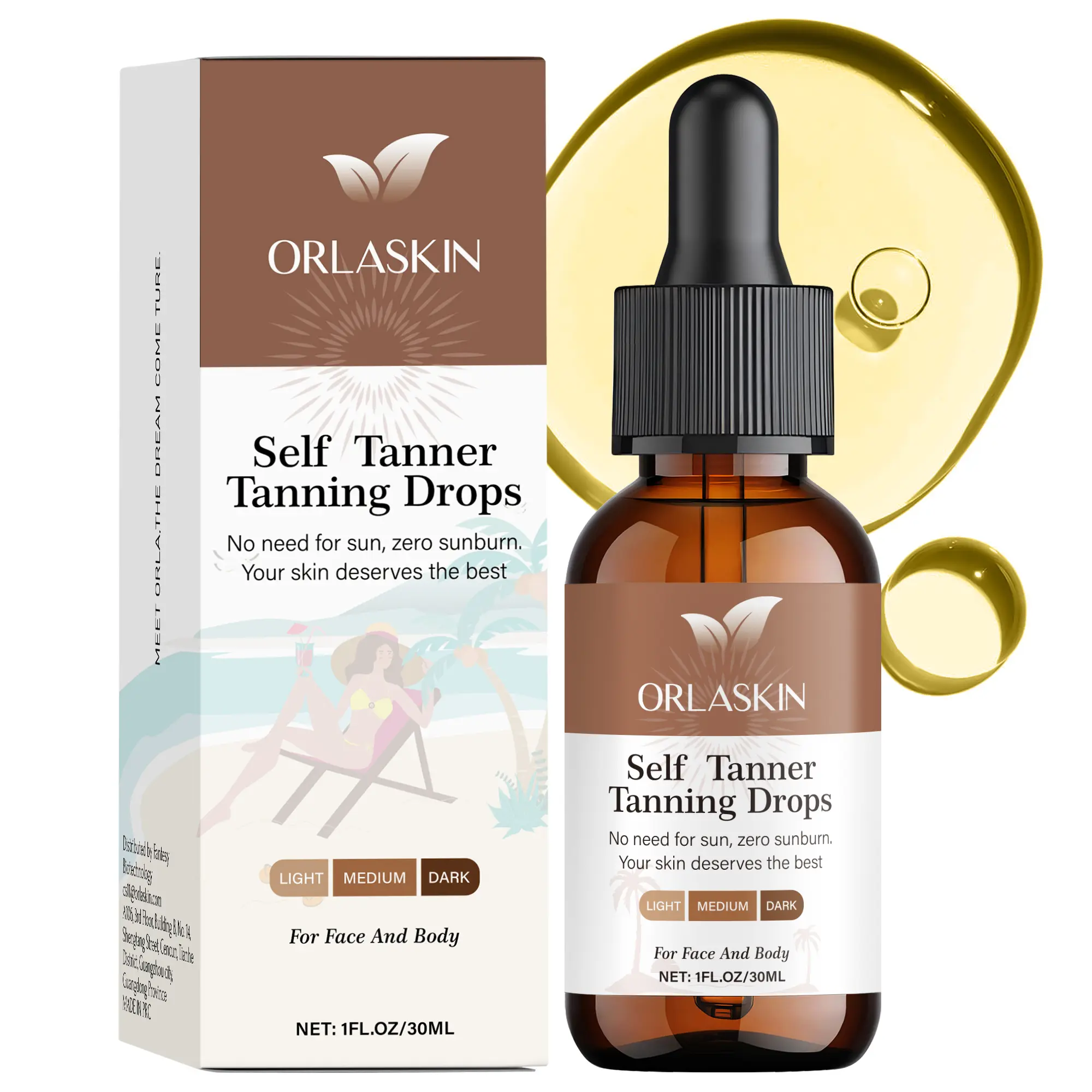 【ORLASKIN】Self Tanner Tanning Drops - CoconutInfused Sunless Tanner, Instant Natural Bronzing Foam, Streak-Free Quick Tan Body Tanner, non-greasy Radiant; Moisturizing Bronze Body Care; Face & Body; Gradual Tanning; No Sun Required; Lightweight Texture