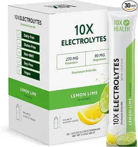10X Health Electrolytes Powder Drink Mix Lemon Lime - Hydration Packets w/Potassium, Magnesium & Mediterranean Sea Salt - Sugar-Free Electrolytes Powder - Non-GMO Electrolyte Packets - 30 Stickpacks