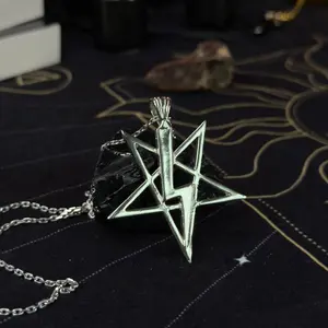 Inverted Pentagram with Lightning Occult Satanic Necklace - Handmade Nickel Silver Pendant