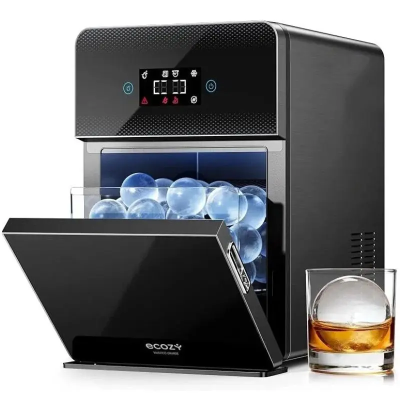 ecozy 2" Clear Ice Ball Maker Countertop, Clear Sphere Ice Maker Machine with CrystalFlux Technology, 4 pcs in 40 Mins, 144 pcs/Day, Enhanced Insulation Round Ice Maker, Auto Water Supply, Self-Cleaning Circle Ice Maker for Whiskey, Bourbon, Every Games h