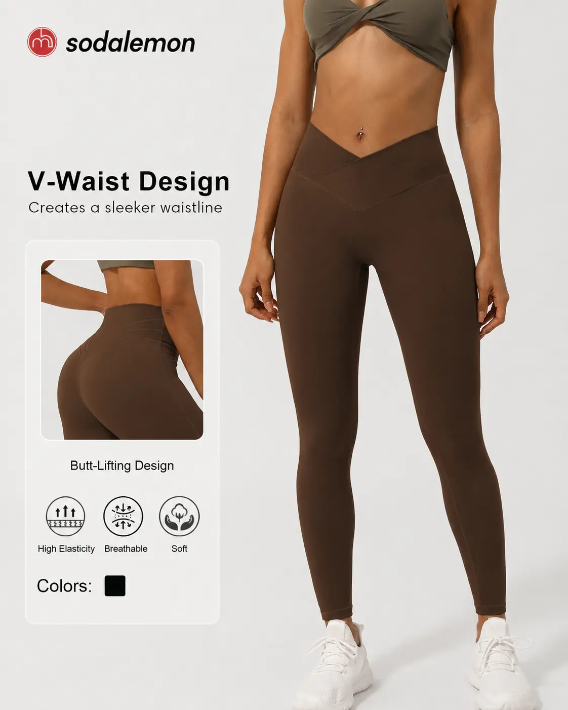 Sodalemon Women's V-Waistline Tummy Control Workout Leggings, High-Waisted Butt-Lifting Soft Stretch Athletic Pants for Gym, Pilates & Everyday Active Wear, Coffee Brown,back to school,back to school haul