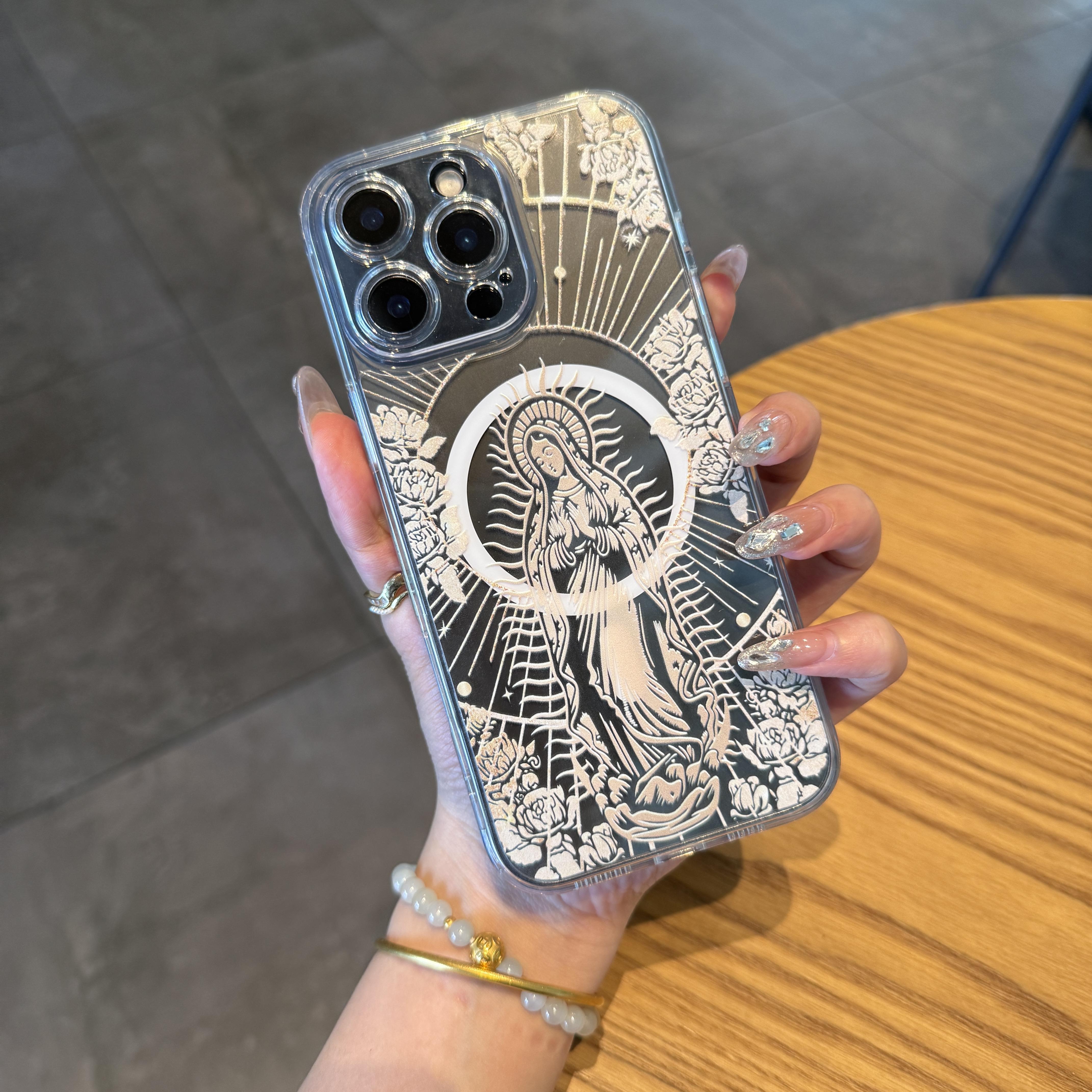 [Copyright] Virgin Mary Pattern Phone Case, Protective Clear Soft TPU Shockproof Durable Protection Cover for iPhone 16 Pro Max case 11 12 13 14 15