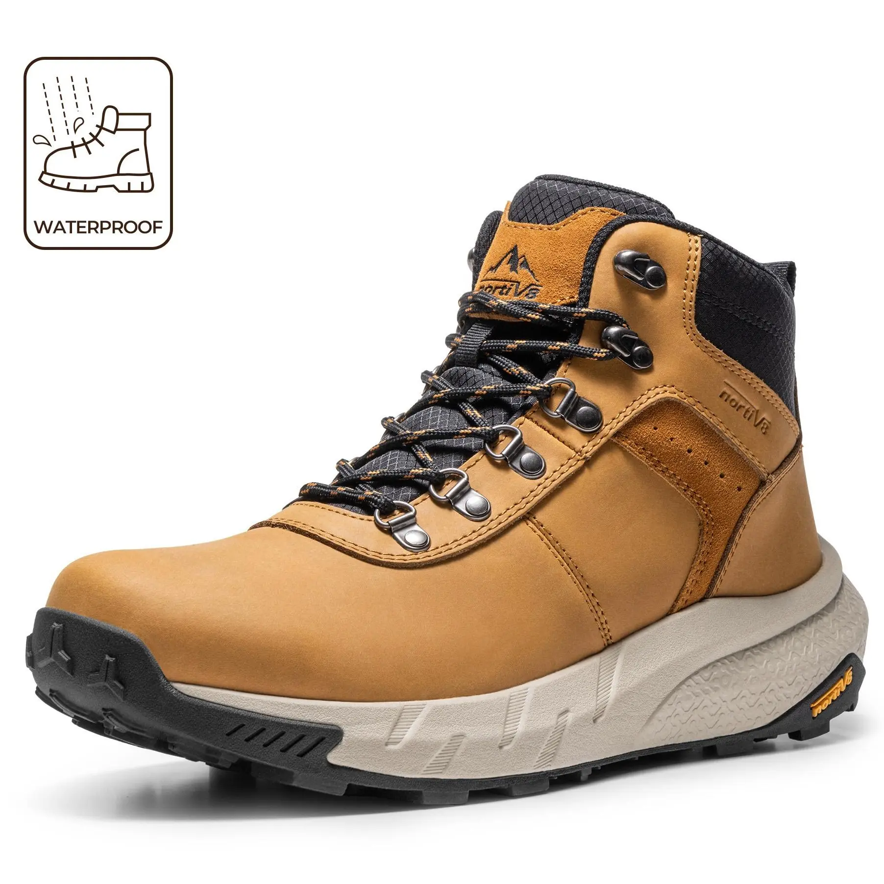 【Back To School】NORTIV 8 HydroTrek Men's High-Top Ankle Vegan Leather Fabric Trekking Shoes - Waterproof, Lightweight, Breathable, Durable EVA Outdoor Hiking Gear for Trekking, Camping tiktokshopbacktoschool, Men's Shoes, Outdoor Trekking