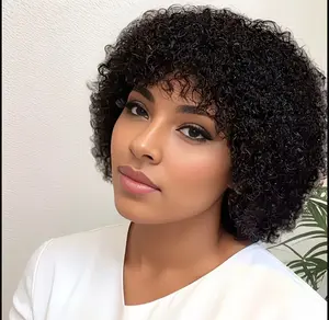 Short Curly Pixie Cut Wigs Made from Human Hair for, Featuring a 6-Inch Length,
