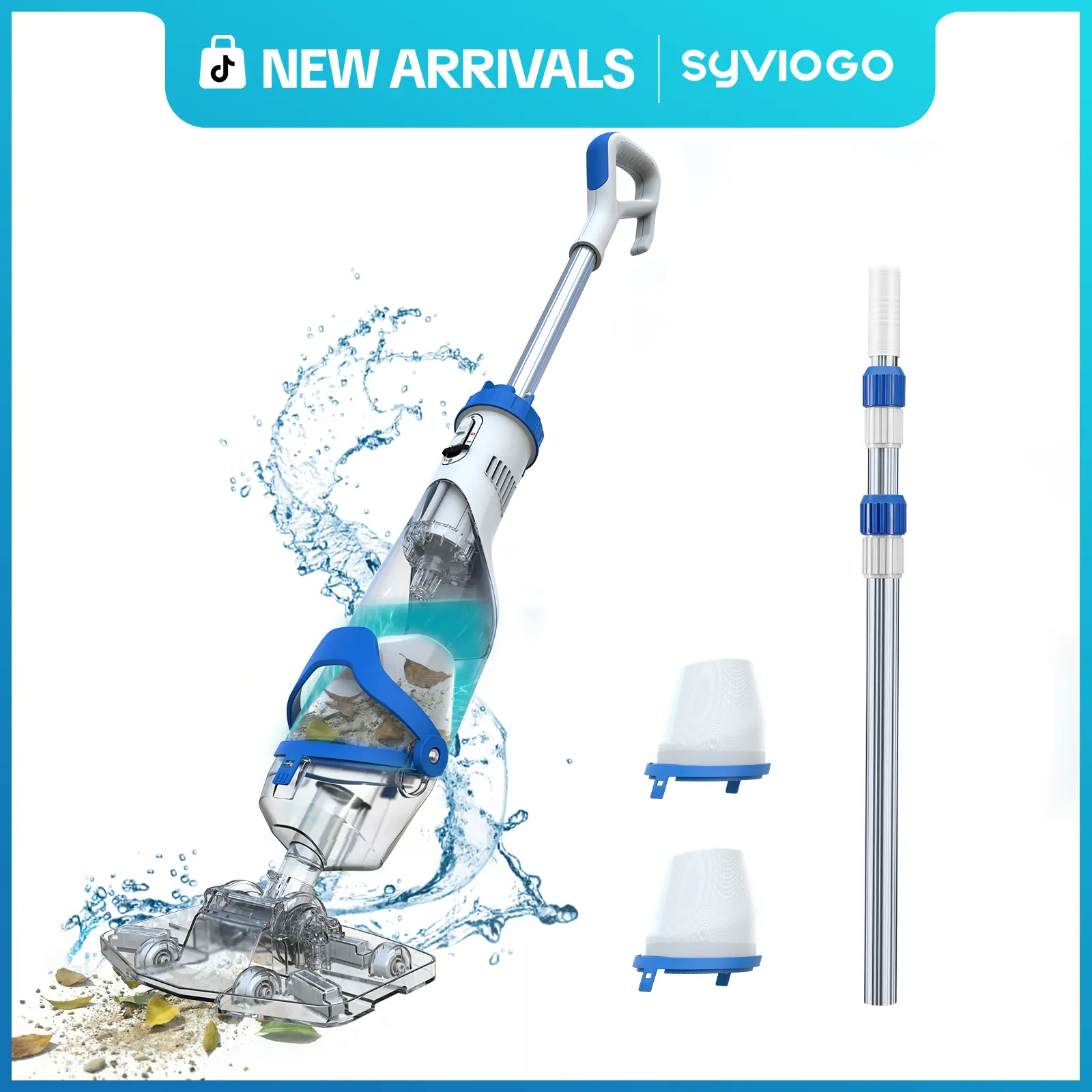 Enhulk Newest PC18 Pool Vacuum for Above Ground Pool with Telescopic Pole, Running time up to 1H, Handheld Design with Powerful Suction up to 18.5 gallon/min Ideal for Leaves, Debris