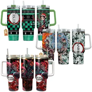 Kamado Tanjiro Demon Slayer: Kimetsu No Yaiba Anime Manga 40oz Tumbler Stainless Steel with Straw, Lid and Handle - Double Wall Insulated Flasks – Perfect Gift for Fans