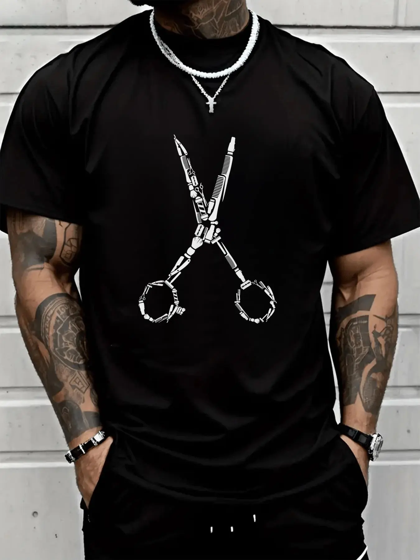 Unisex Barber Graphic Tee, Retro 100% Cotton Loose Fit Short Sleeve Top, Comfortable for Summer Daily Wear, Barber Gift, Tops, Menswear, All Seasons, Casual, 2Xl, 3Xl, Round Neck, Breathable, Cold Wash, Jackets
