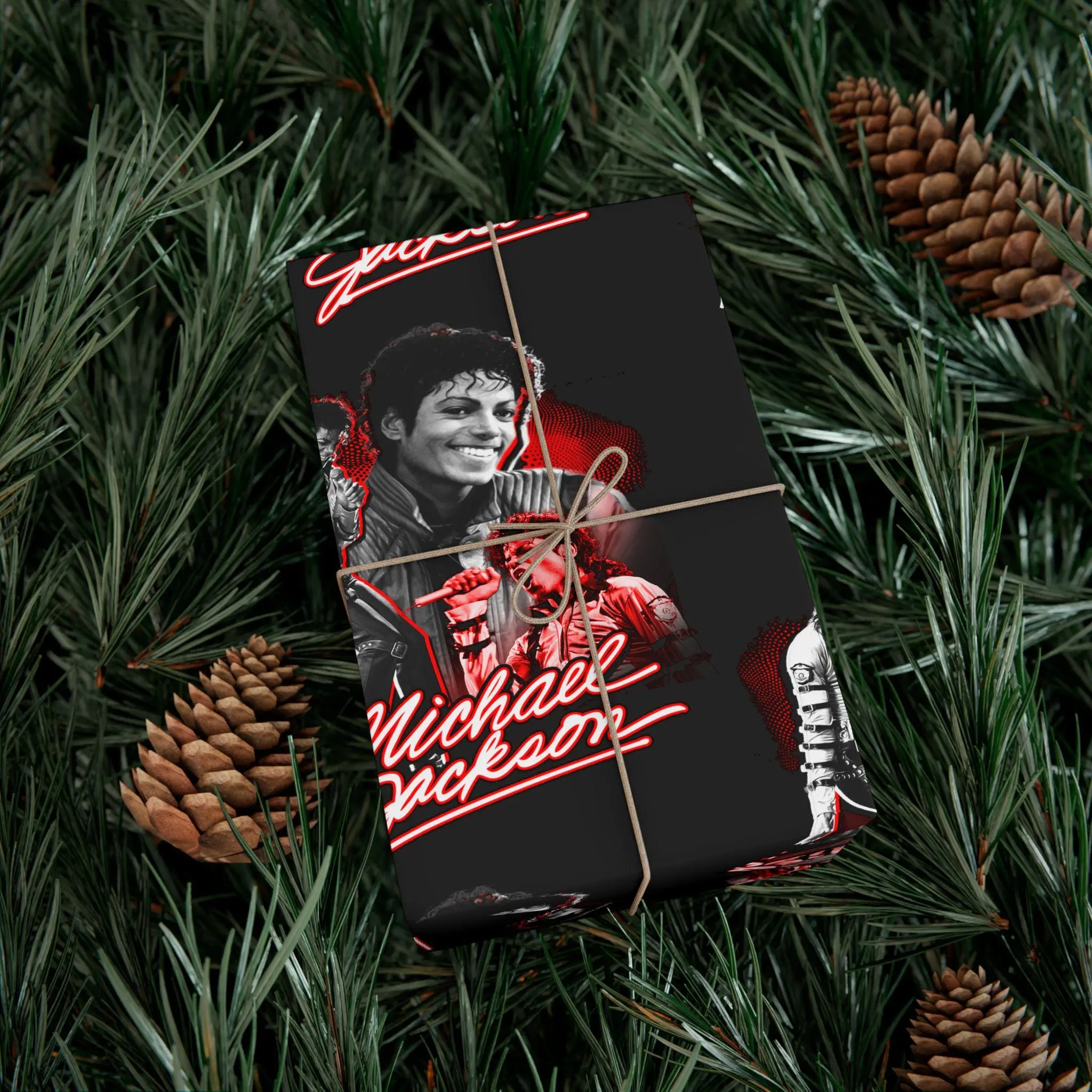 Michael Jackson Inspired Wrapping Paper, King of Pop Gift Wrap, Pop Icon Music Fan Birthday Paper, Black Red Music Lover Gift Wrap