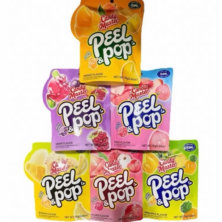 Candy Master Peel & Pop Peelable Gummies - Multi-Size (150g 2-Packs, 225g 3-Packs), Multi-Flavor Mixed Fruits, Halal, Gelatin, Food Snack, Halal Sweet Treat, Fruit Juice-Infused, Cupboard-Storable for Outdoor Fun, Snacks, Mineral Oil