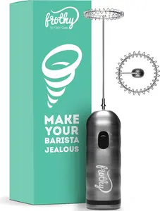 Milk Frother for Coffee, 2 Speed Handheld, Battery Operated, Stainless Steel Drink Mixer & Mini Foam Maker - Electric Whisk for Coffee, Lattes, Hot Chocolate, and Shakes