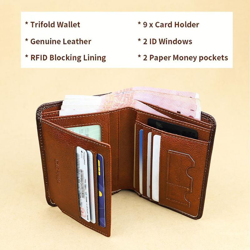 CIEPHIA Genuine Leather Rfid Wallets for Men Vintage Short Multi Function ID Credit Card Holder Money Bag Ideal Gift