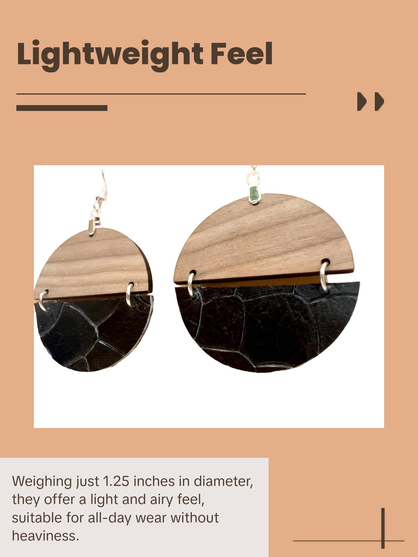 Black Dragon Scale Genuine Leather and Cherry Earrings Silver S925 clamp style hooks