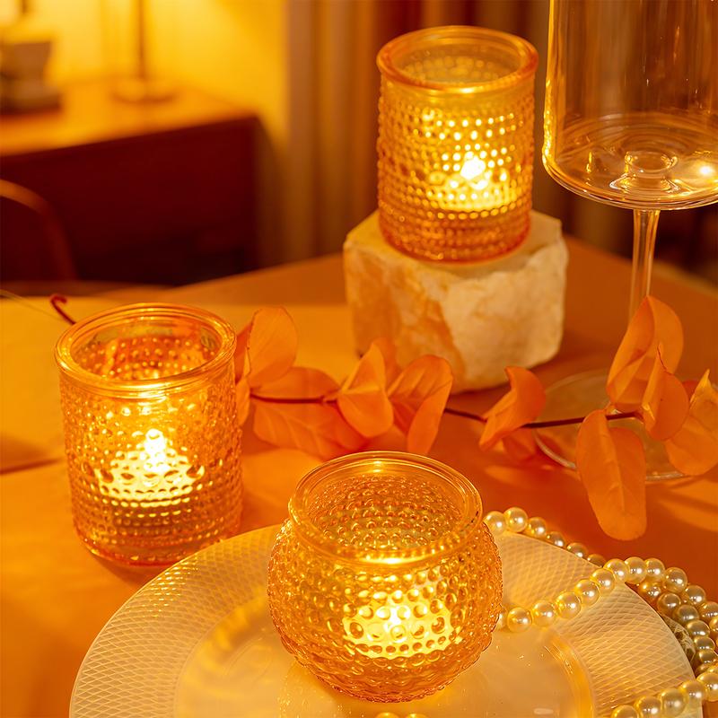 A Set of 24 Clear/ Blue/ Amber/ Green/ Pink/ Gold＆Purple Candle Holders of Varying Heights, Perfect for Wedding and Home Dining Table Decorations