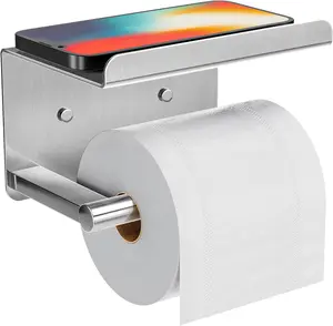 Self-Adhesive Toilet Paper Roll Holder Wall Mount Or Adhesive Toilet Paper Holder with Shelf Toilet Roll Holder