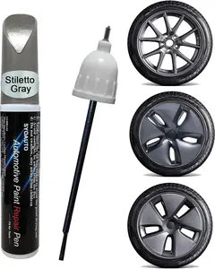 Stiletto Gray Rim Touch Up Paint For Tesla Model 3 18" Aero Wheel Touch Up Paint Pen Tip and Brush 2 in 1 Rim Scratch Repair Wheel Curb Rash Paint Pen(Stiletto Gray)