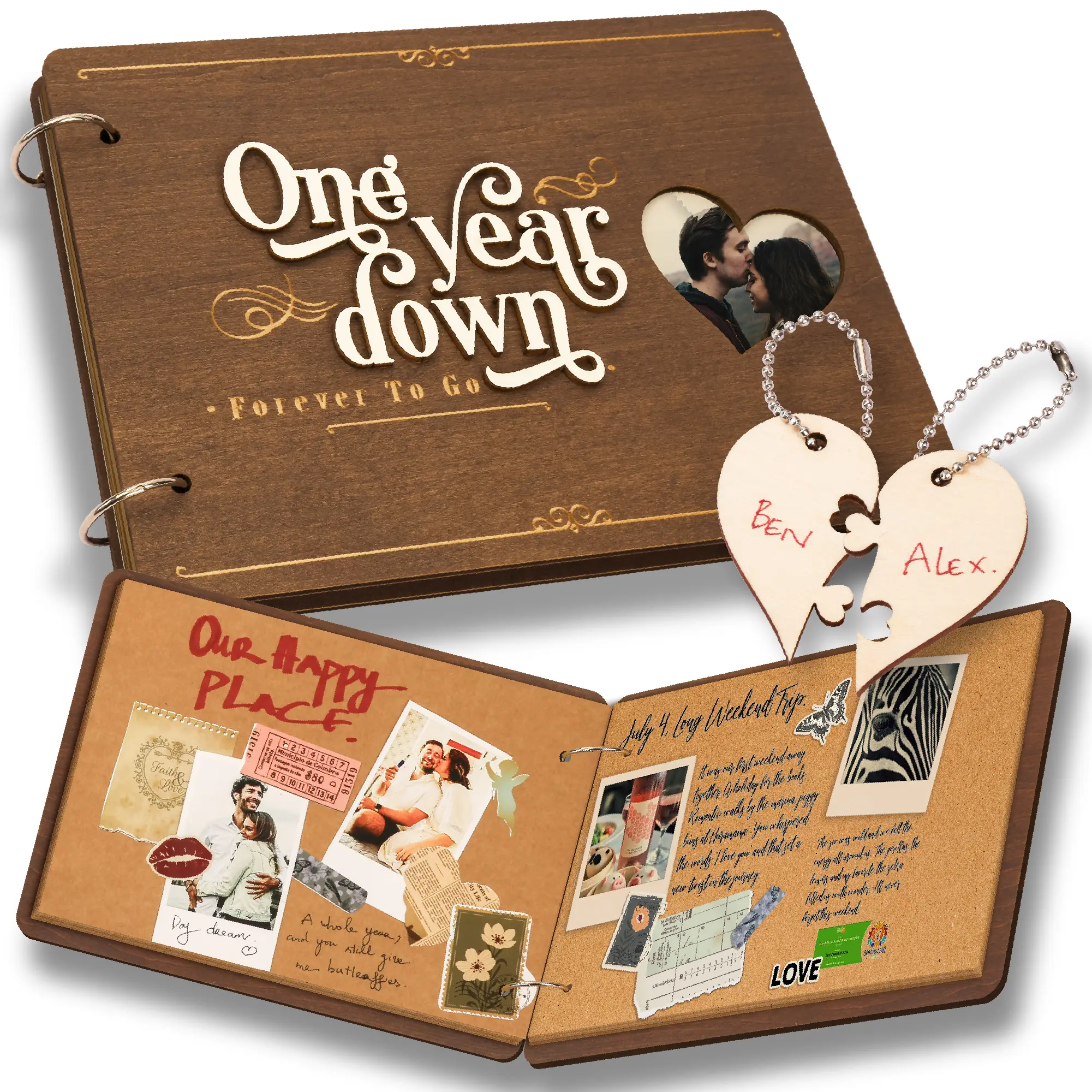 1-Year Anniversary Scrapbook for Couples, DIY Wood-Cover Album, First Anniversary Wedding Keepsake Gift
