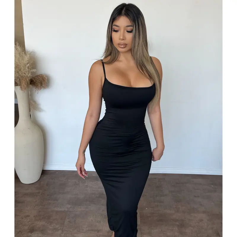 white christmas dresses Black Sheer Hem Tight Spaghetti Strap Mini Dress