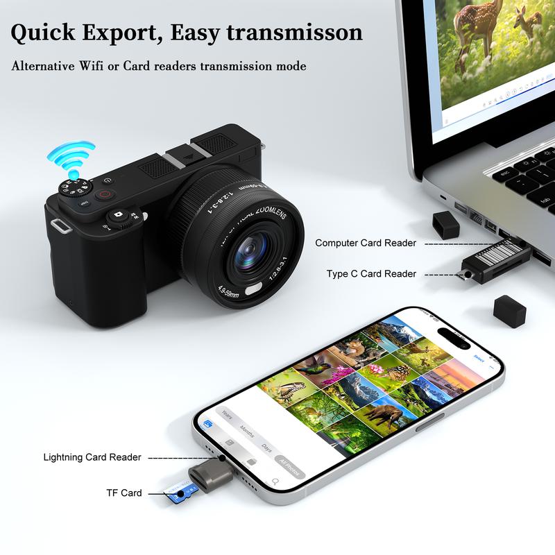 Portable Retro Camera,64MP vlogging camera with WiFi,4K Digital camera flip screen travel Camera,12X Optical Zoom ,camera microphone,64GB SD Card,Summer gift Outdoorfun