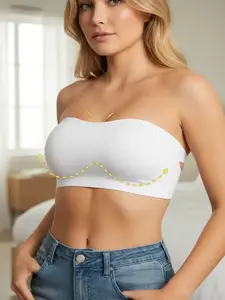 Elegant Strapless Bandeau Bra Cross-Back Closure Removable Padding No Underwire Seamless Non-Slip Silicone Medium Support Solid Colors Comfortable for Yoga Wedding Daily Wear Fabric Womenswear Knit Wireless body shaper short fit lace Women's High-Waisted