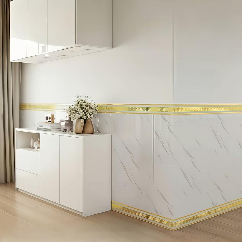 1 roll Self-Adhesive Baseboard, Wall Corner Guard, Peel & Stick Molding, 3.94inch x 196.85inch Vinyl Trim, DIY Floor & Wall Protection, Removable Skirting Board, Countertop Edge Guard, Ceiling Corner, Easy No Tools Installation