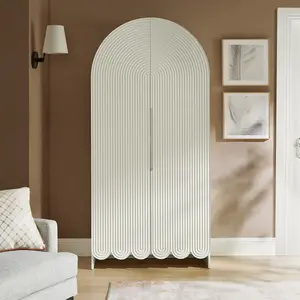 Dahlia 78 Inch Fluted and Scalloped Arched Storage Cabinet in White