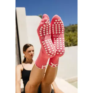Pilates Girl Bow Grip Socks in Pink