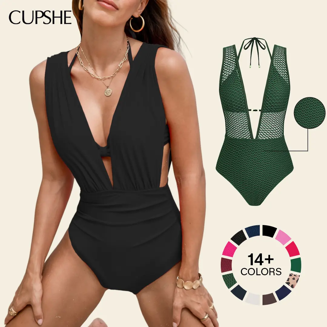 CUPSHE Deep V-Neck One-Piece Swimsuit Set Swimwear Hidden Underwire Support Tummy Control Sculpting Bathing Suit Luxury Slimming Beachwear Bathing Suit 2026 #summerfinds