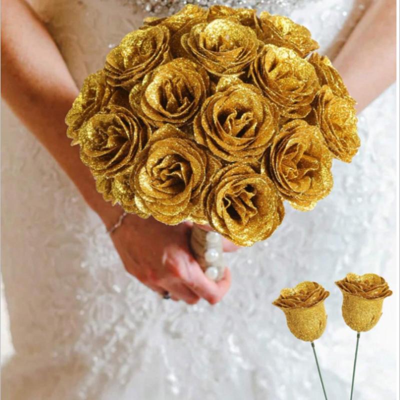 MEHELANY Sparkling Artificial Rose Bouquet – 20 Red Roses, 2.76” DIY Gift Set