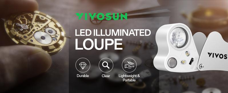 VIVOSUN 30X 60X Illuminated Jewelers Loupe Foldable Magnifier with LED Light for Jewelry Gems Watches Coins Stamps Antiques