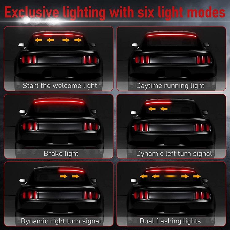 DIBMS Carbon Fiber Car Tail Light, LED Light Strip with Multiple Light Modes, Car Brake DRL Decoration Light, Turn Signal LED Car Tail Light,Carbon Fiber LED Light-Up Car Spoiler. Carbon Fiber LED Car Tail Light