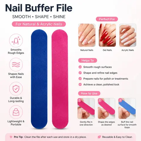 1-Professional Double-Sided Nail Buffer File, Shape Smooth & Shine Nails, Home Manicure Nail Care Tool