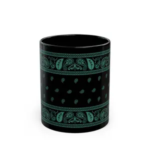 Teal Paisley Bandana Pattern Mug | Black Ceramic Coffee Mug