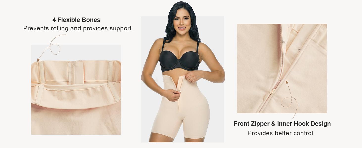 SHAPERX 2PCS High-Waisted Shapewear for Women Tummy Control Zip-Up Seamless Easy-On Shorts Underwear