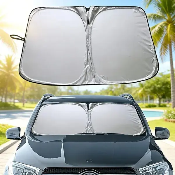 Portable Car Windshield Sunshade - Silvery Material, Foldable Design for Easy Installation & Storage, Car Sun Protection with High UV-Blocking, Thermal Insulation, Interior Protection for Most Vehicles